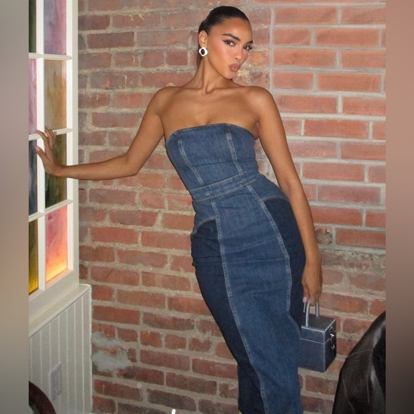 Zara Blue Patchwork Denim Dress - Picture 6 of 17